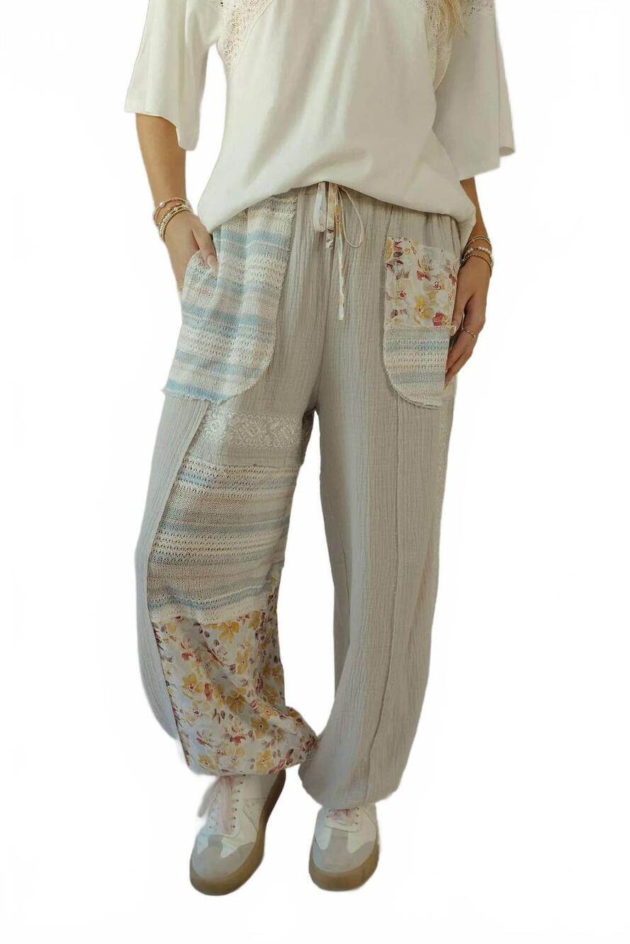 NEW POL andie floral patch pants in grey